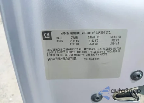 2006 Chevrolet Impala Ls from USA, damaged, VIN 2G1WB58K669417153